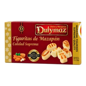 Dulymaz Figuritas de Mazapán, red and gold box of Spanish almond marzipan figures, 100 g