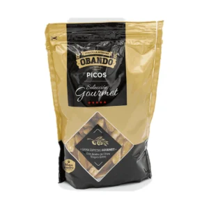 Obando Picos Selección Gourmet, black and gold resealable bag of Spanish breadsticks with extra virgin olive oil