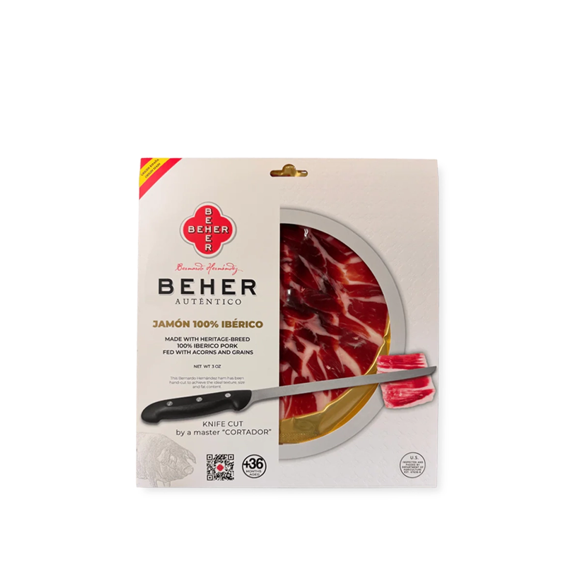 Beher 100% Ibérico Cebo de Campo Ham, Hand-Carved Slices 3 oz Beher jamón 100% ibérico hand-carved pack, 3 oz, aged 36 months