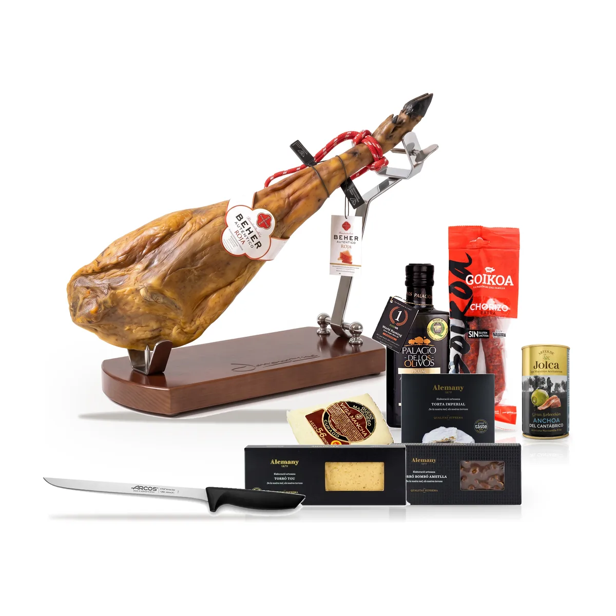 Corporate Gifts · Spanish ham for clients and teams Beher Ibérico Ham Christmas Box with stand, knife and turrón