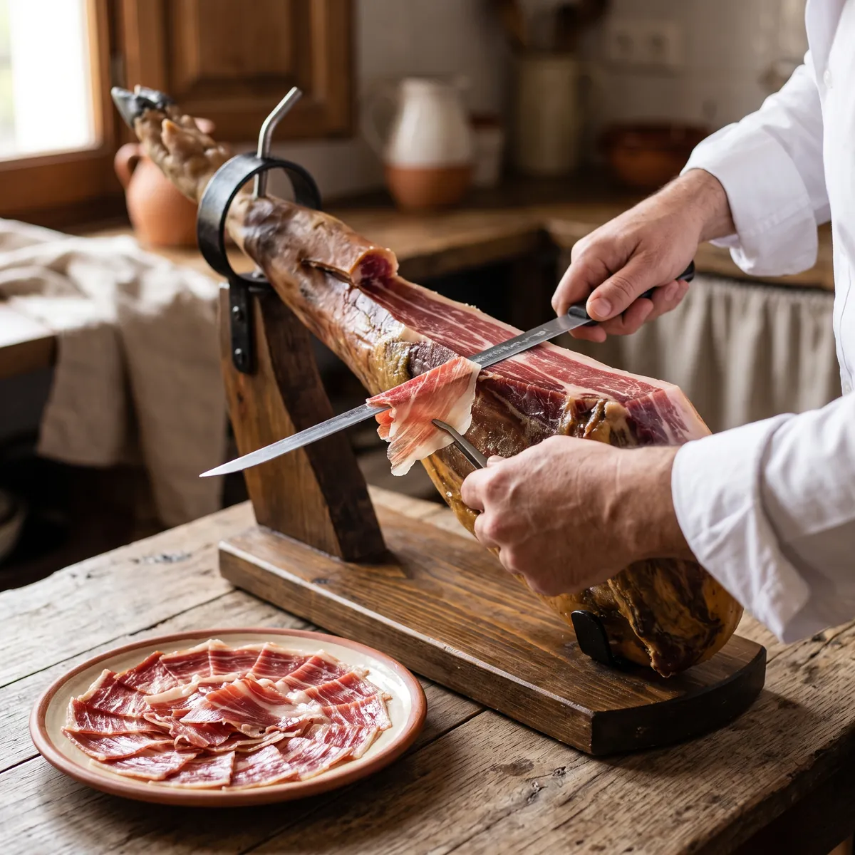 Carving jamón ibérico by hand