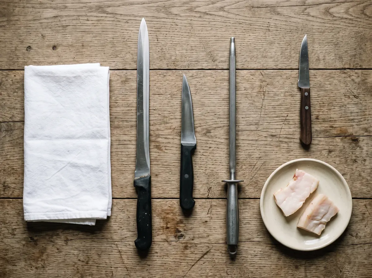 How to Carve a Jamón Step by Step: Tools and Technique The tools to carve a Spanish ham: long ham knife, short boning knife, honing steel, cotton cloth and ham fat