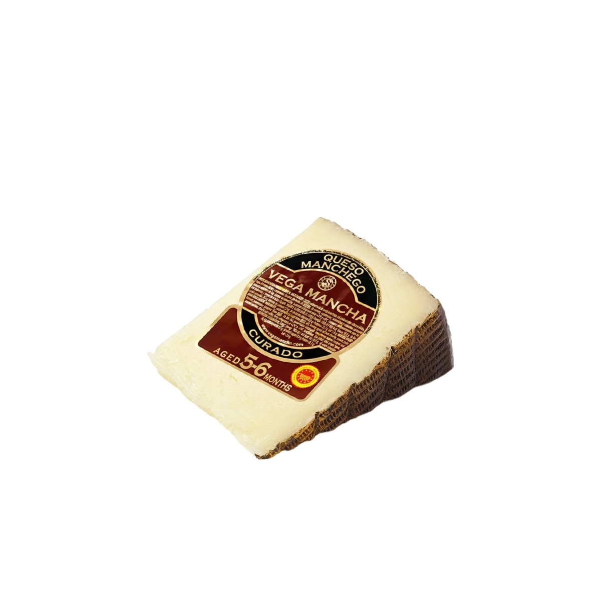 Manchego DOP Vega Mancha, curado 6 meses, cuña de 1 lb Queso Manchego DOP Vega Mancha curado de 5-6 meses, rueda entera de 7.5 lb
